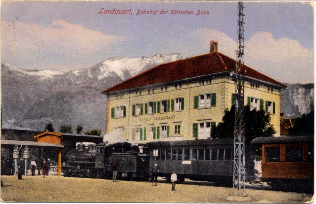 Landquart, Ausgangspunkt der geplanten "Scalettabahn"; das Hotel Landquart gehörte der damaligen L-D Bahn