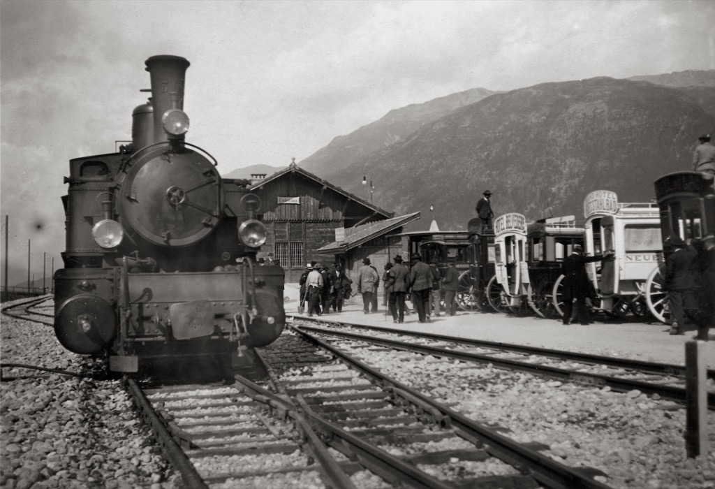 Bei der Betriebsaufnahme der Albulabahn war Celerina noch Endstation der Linie (1903)